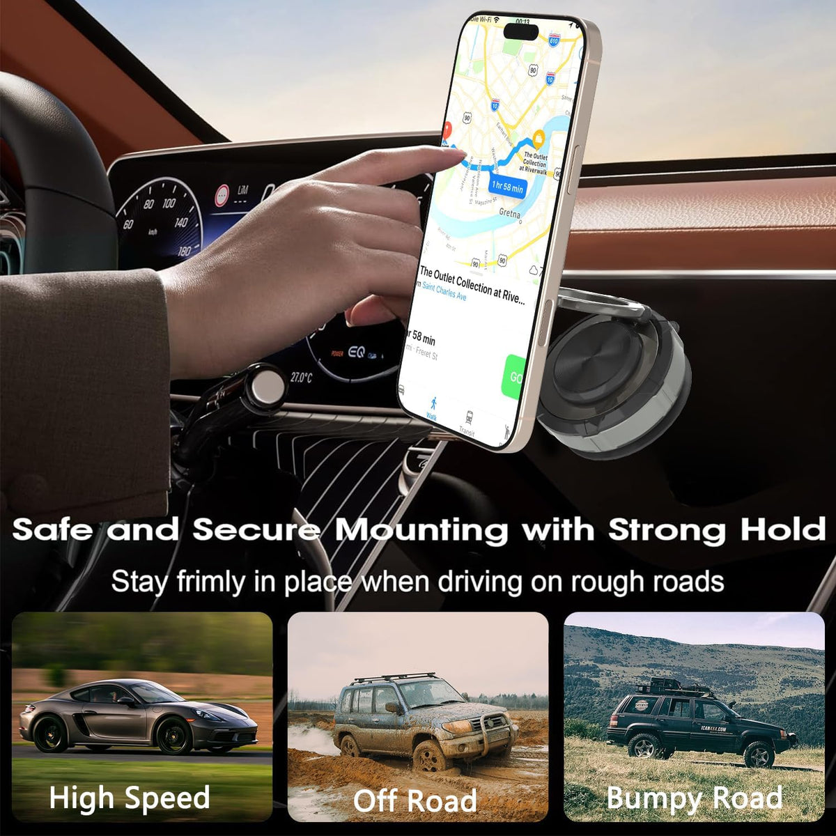 Phone Holders for Your Car Phone Holder Mount for MagSafe 360° Adjustable Vacuum Suction Magnetic Car Phones Mount Cellphone Holder for iPhone 16 15 14 13 12 Series and Android (Zinc Alloy)