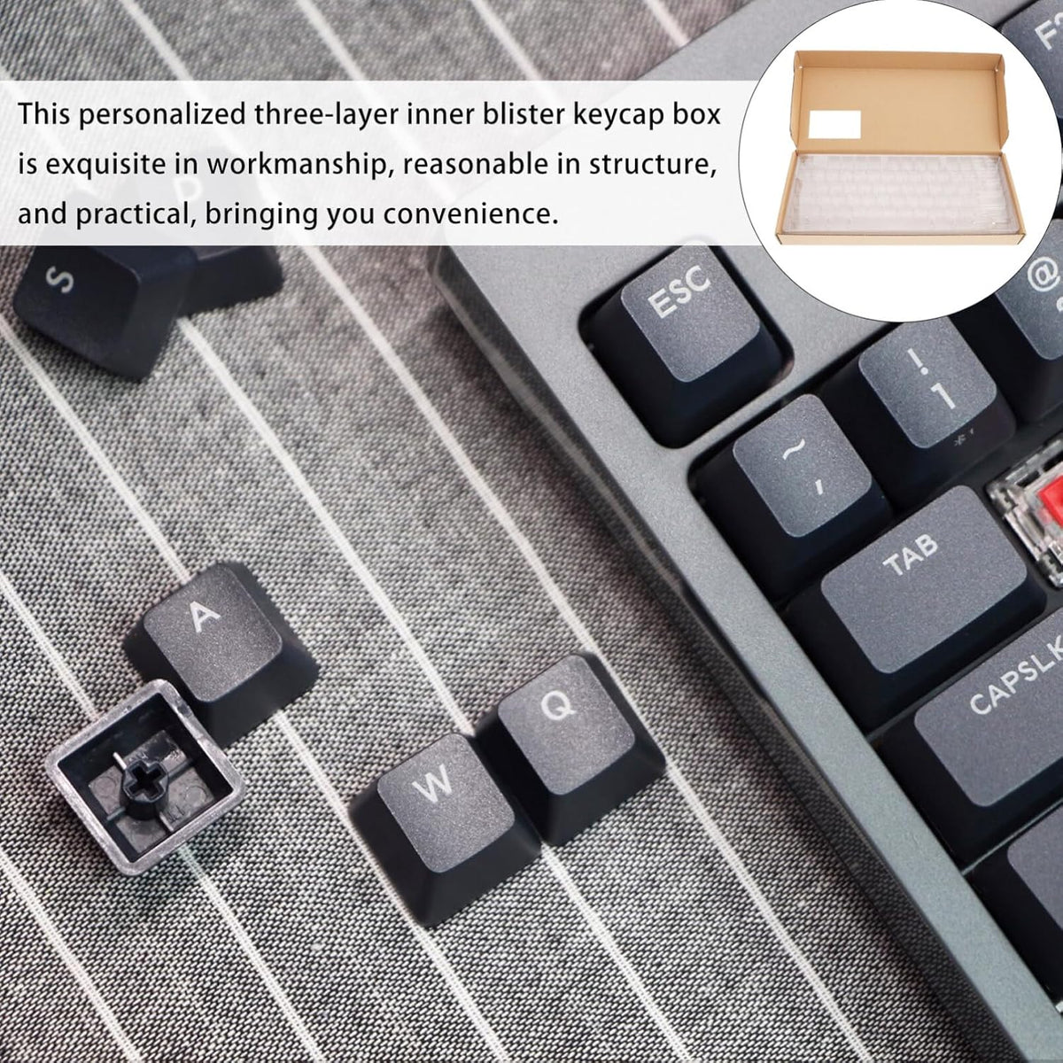 SOLUSTRE Keycap Storage Box, Transparent Mechanical Keyboard Divided Holder for Keycaps, Gaming Keyboard Box