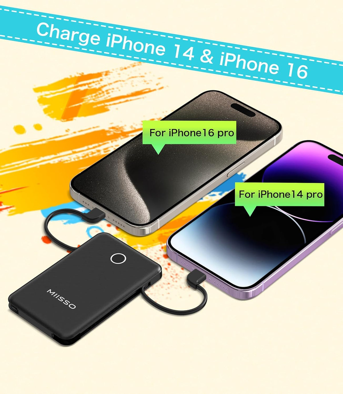 6000mah Ultra Slim Built in Cables Power Bank, Card Size Built in USB C Cords Battery Pack Portable Charger for Phones, 3 Output External Battery Pack Compatible with iPhone, Samsung, Deep Black