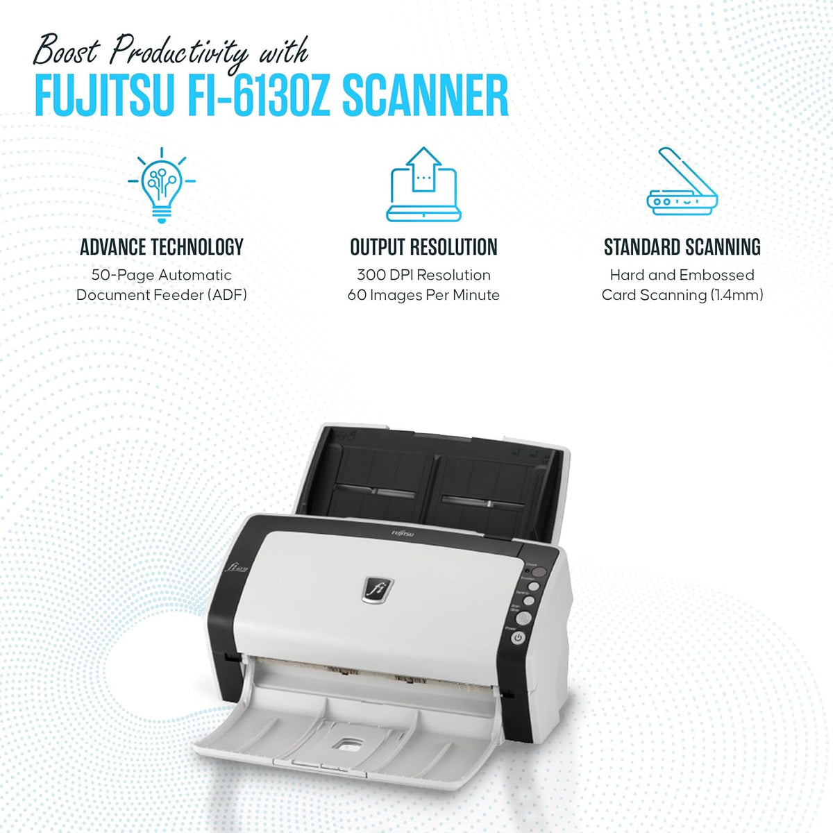 FI-6130Z Fujitsu Duplex Sheet-Fed Receipt Document Scanner with 24V & USB 2.0 Cable (Renewed)