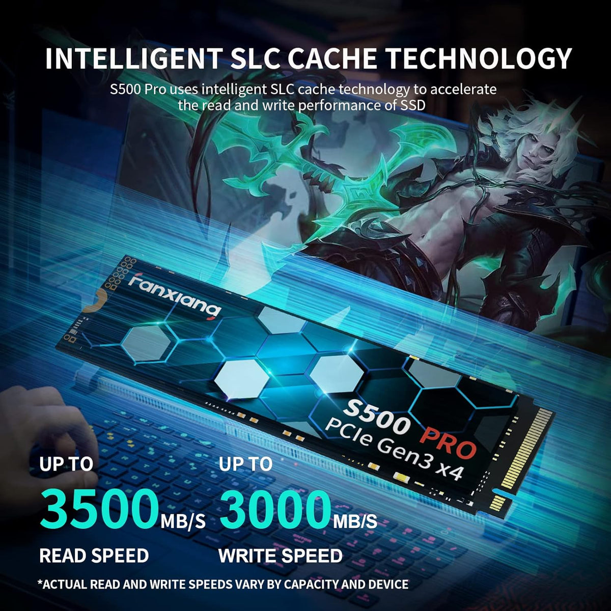 S500 Pro 256GB NVMe SSD M.2 PCIe Gen3x4 2280 Internal Solid State Drive, SLC Cache 3D NAND TLC, Up to 3200MB/s, Compatible with Laptop and PC Desktops(Black)