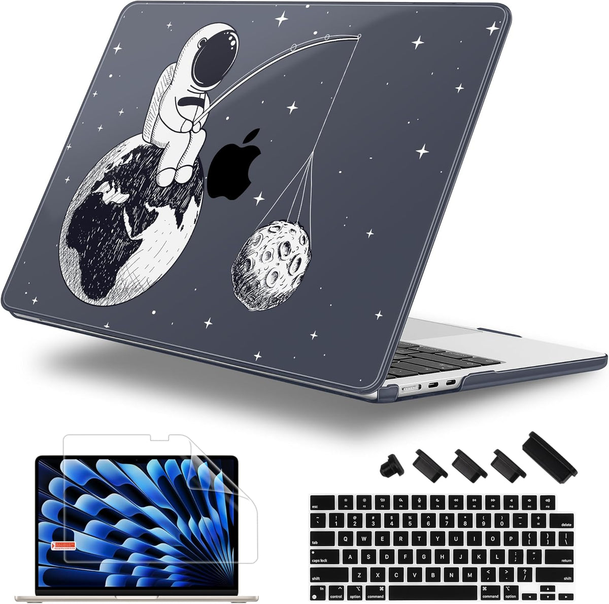 Case for MacBook Air 15 Inch 2025 2024 2023 Release M4 A3241 M3 A3114 M2 A2941, Hard Shell with Screen Protector & Keyboard Cover, Compatible with Touch ID - Astronaut Enjoy