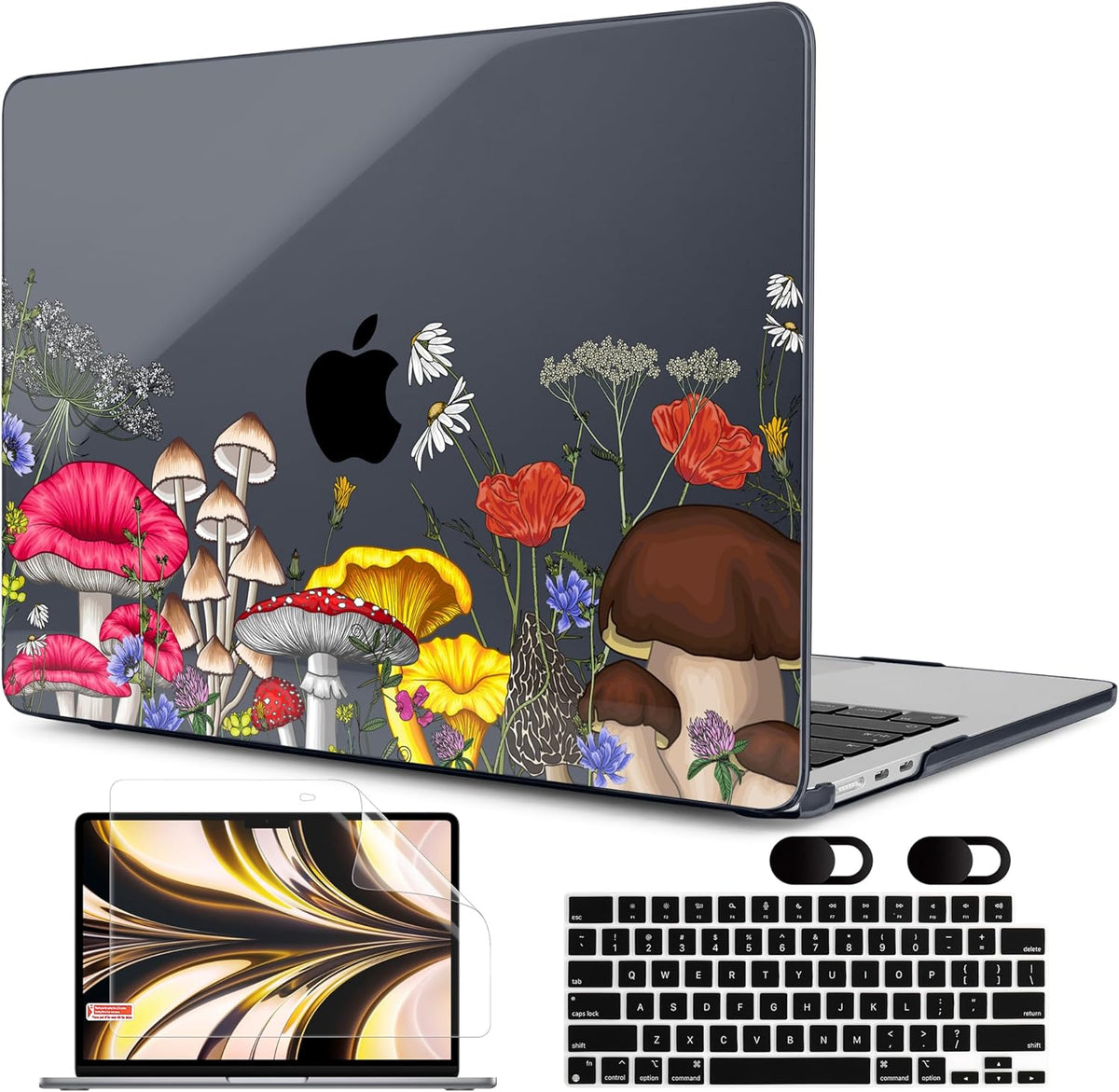 MEEgoodo Case for MacBook Air M4/M3/M2 13.6 inch 2025 2024 2022, Fit Model A3240 A3113 A2681, Compatible with MacBook Air 13 inch, Laptop Hard Shell Case with Keyboard Cover, Forest of Mushrooms