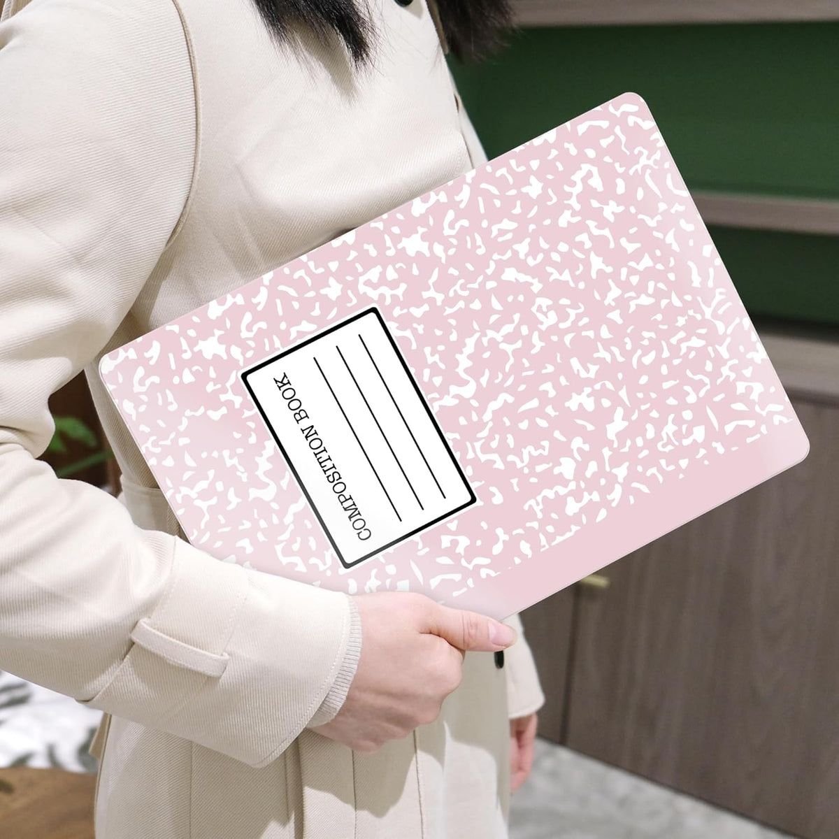 MEEgoodo for MacBook Air 13.3 inch Case 2021 2020 2019 2018 A2337 M1 A2179 A1932, Laptop Shell for MacBook Air M1 with Keyboard Webcam Cover & Trackpad Film & Type C Adapter,Pink Composition Book