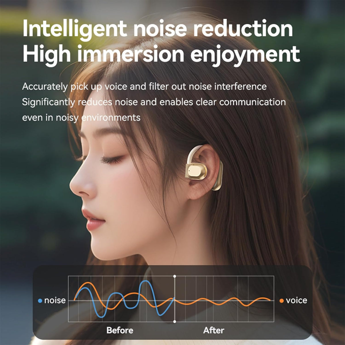Wireless Earbuds Open Ear Headphones, Air Conduction with LED Power Display, Sport Bluetooth 5.3 Earhooks, Black