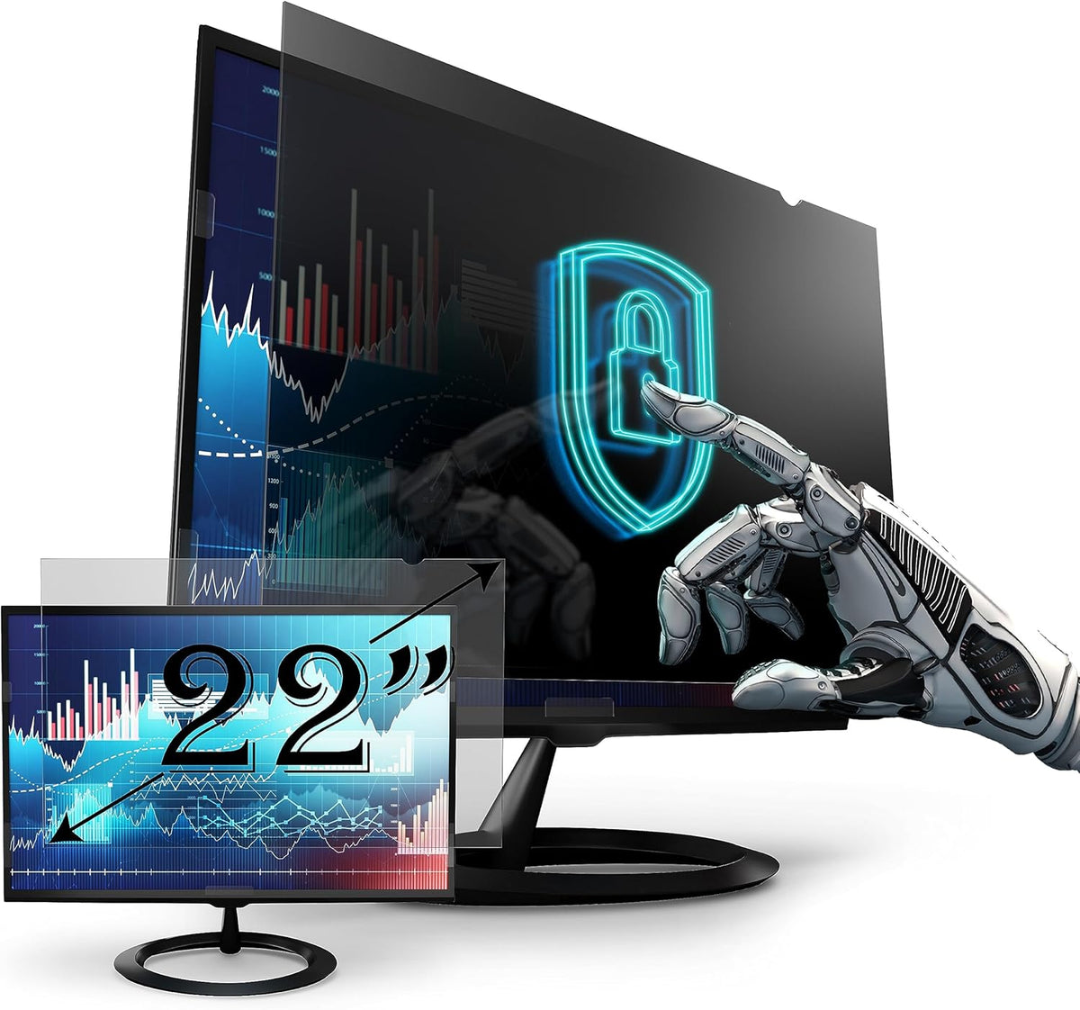 Premium Privacy Screen Filter for 22 Inches Desktop Computer Monitor. Screen Protector Size is 18.7 inch width x 11.7 inch height. Anti Glare and Anti Blue Light Protection
