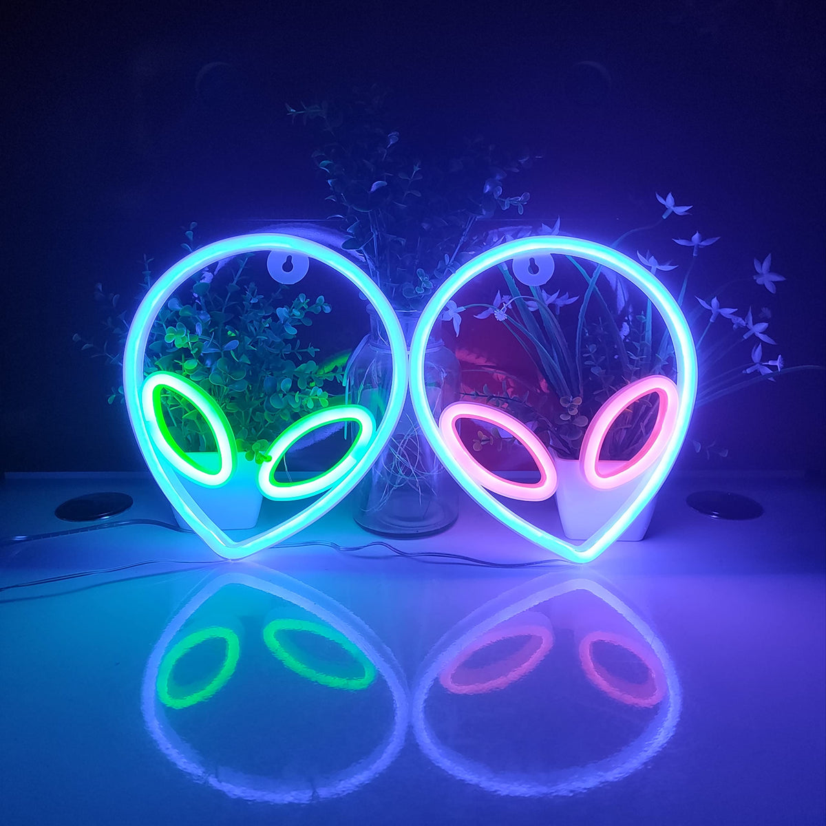 JYWJ Alien Neon Light,USB or 3-AA Battery Powered Neon Signs,LED Desktop Wall Decoration,Various Parties,Decoration Of Business Premises(Blue+Pink)