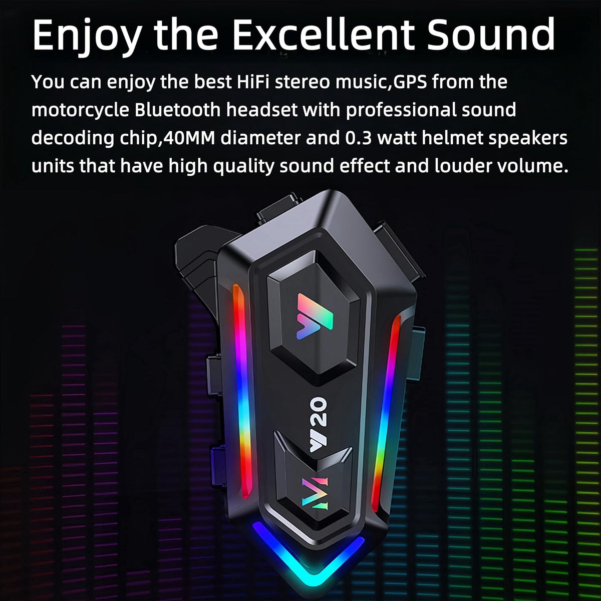 Y20 Motorcycle Helmet Bluetooth Headset, HiFi Sound, Noise Reduction, 1000mAh Battery, Waterproof, Easy Set Up