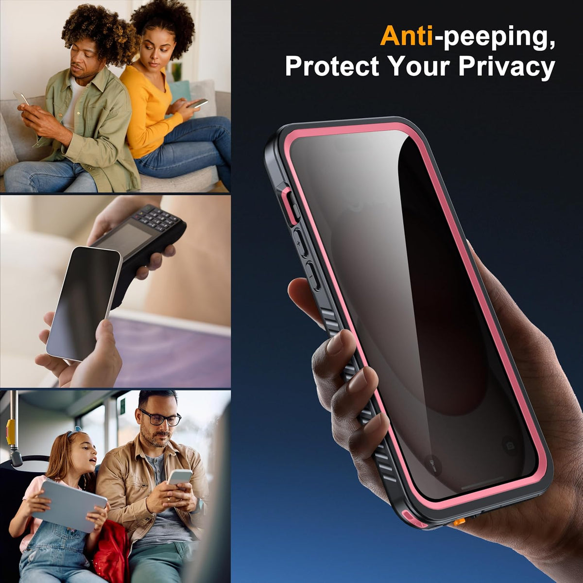 for iPhone 15 Plus Case Waterproof - Built-in Privacy Screen Protector & HD Screen Protector [IP68 Underwater] Shockproof Dustproof Full Body Protection iPhone 15 Plus Phone Case Pink