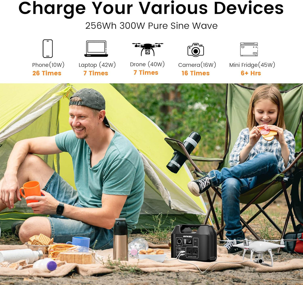 SinKeu Portable Power Station 80000mAh,256Wh LiFePO4 Battery Backup,300W AC Outlets, Power Bank for Hurricane Emergency Outdoor Camping RVs Home