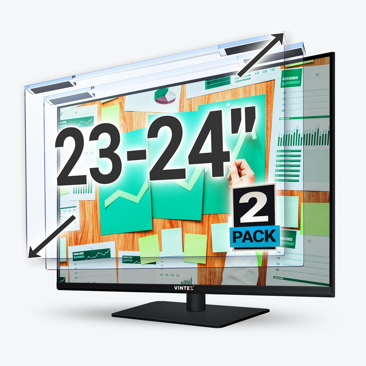 VINTEZ Blue Light Screen Protector for 23, 23.6, 23.8, 24 Inch Computer Monitor and Laptop – Anti-UV Blue Light Blocking Film for Desktop PC, Eye Protection Filter, 21.2" x 13.4", 2 Pack