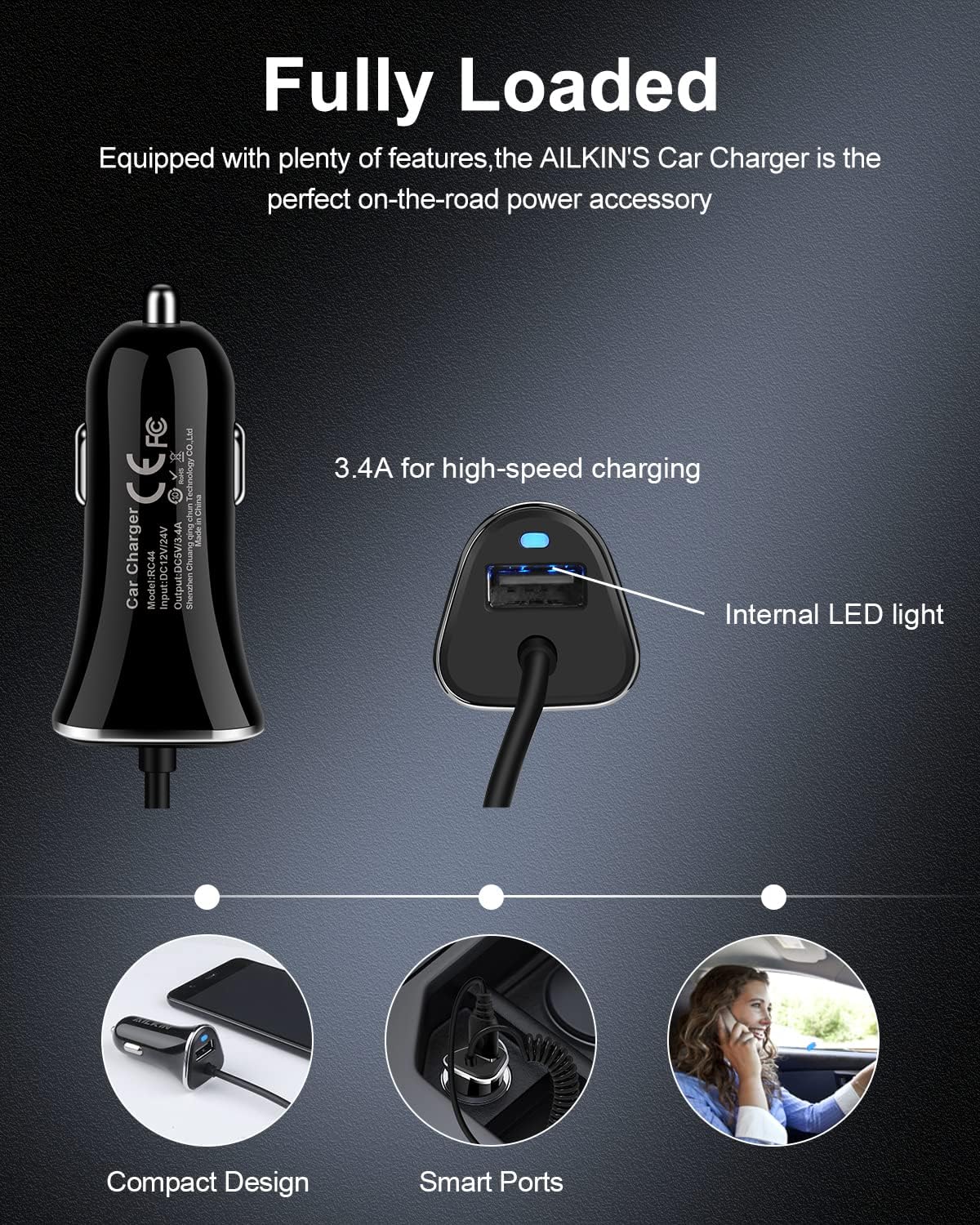AILKIN USB C Car Charger for Samsung Galaxy, Cigarette Lighter Adapter for iPhone 16 Pro Max, Type C Car Charger