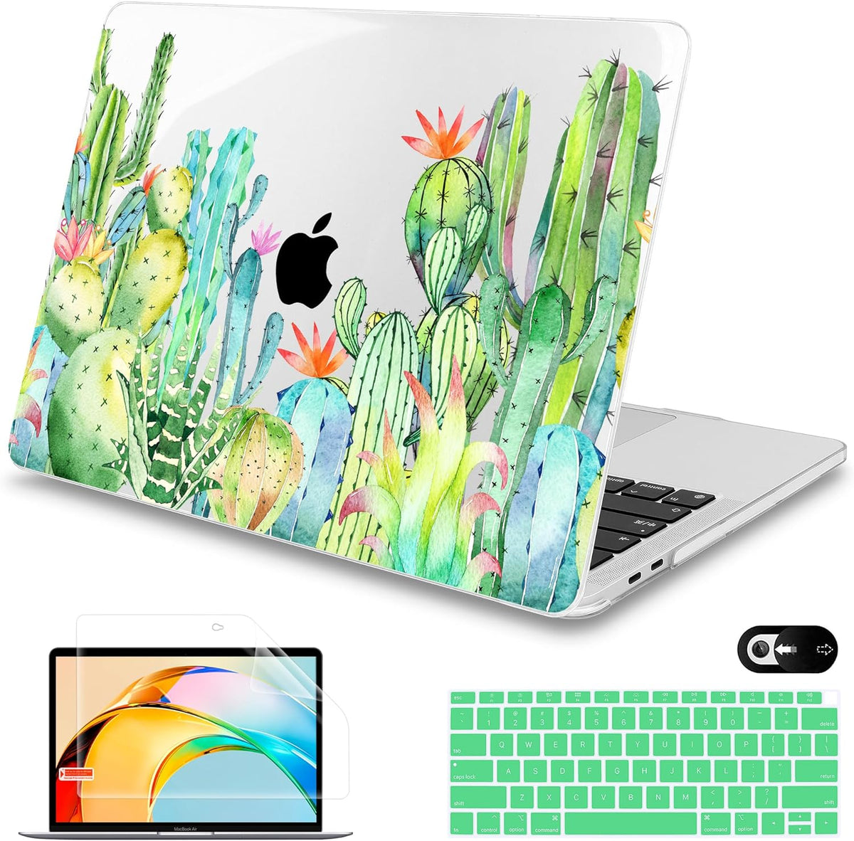 Mektron for MacBook Air 13 Case A1466/A1369 (2010-2017 Release), Snap-on Plastic Hard Shell Cover for MacBook Air 13.3 inch with Keyboard Cover,Watercolor Cactus