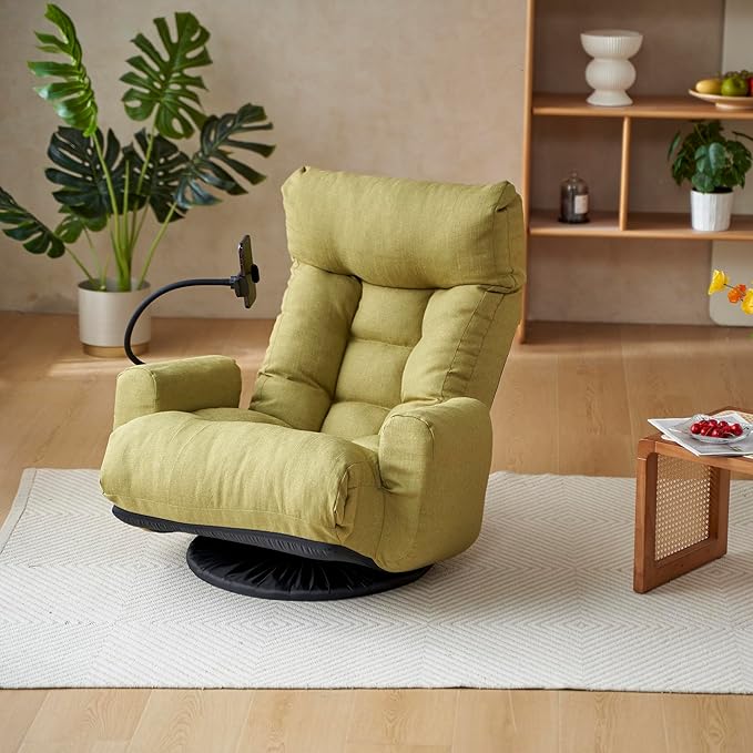 Gaming Chair Floor Sofa Gaming Lounge Chair with 14-Section Head &amp 3-Section Waist Adjustment 360° Swivel &amp Spring Seat for Gaming Napping Reading Dorm Small Apartment (Green)