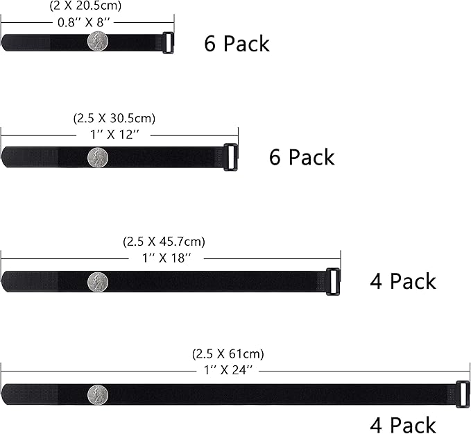 Wisdompro 20 Pack (8 12 18 24 Inch) Hook and Loop Tie Down Strap Heavy Duty
