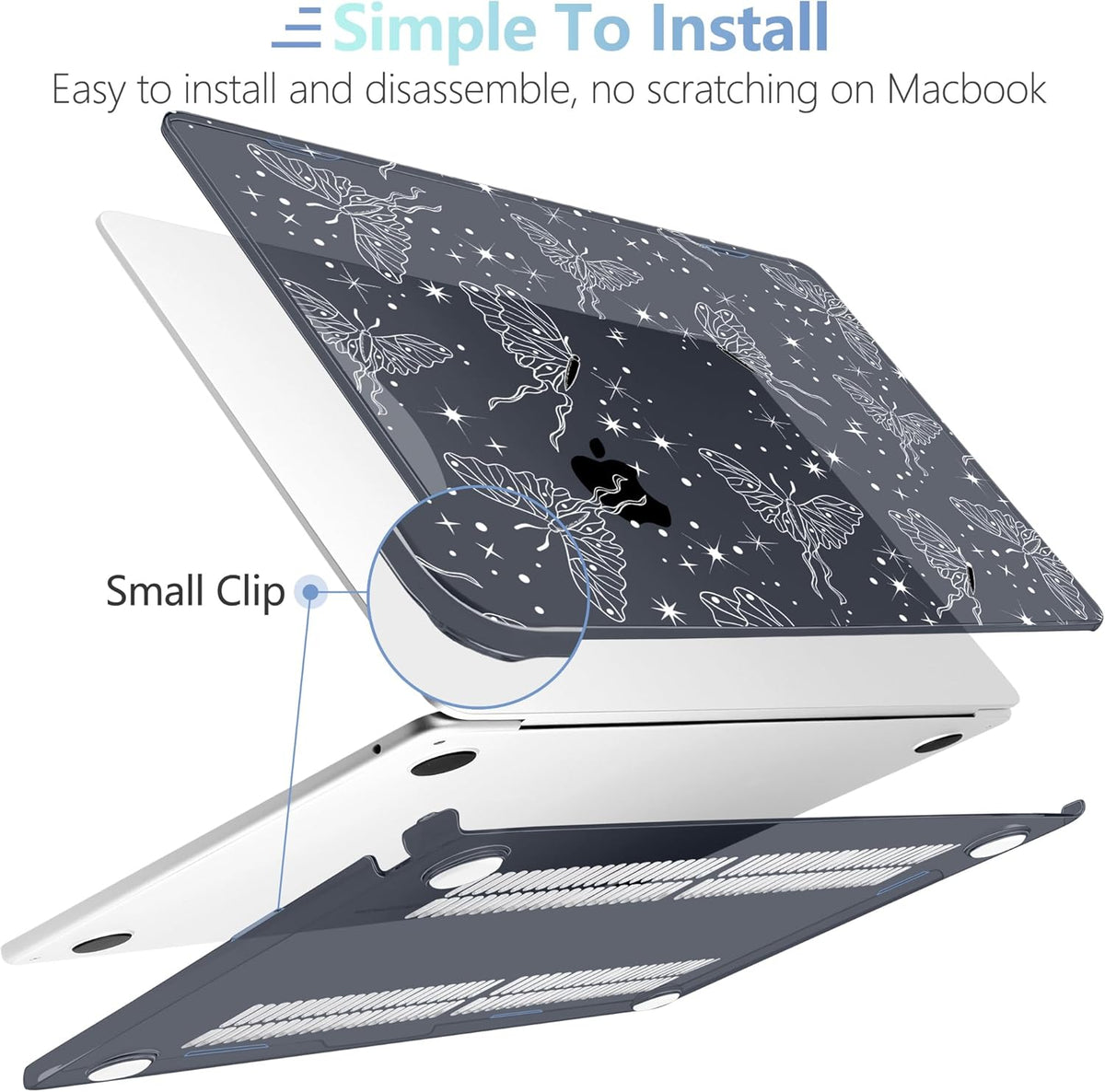 MEEgoodo Case for MacBook Air M4/M3/M2 13.6 inch 2025 2024 2022, Fit Model A3240 A3113 A2681, Compatible with MacBook Air 13 inch, Laptop Hard Shell Case with Keyboard Cover, Butterflies & Space