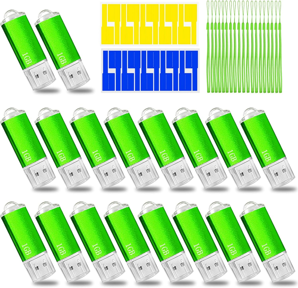 1GB USB Flash Drive 20 Pack Nicepicten Bulk USB 2.0 Thumb Drives 20Pack Metal Jump Zip Drive Memory Stick Pendrive Memoria USB 1 GB with 20PCS Lanyard Label - Green 20 X 1GB Flash Drives Bulk