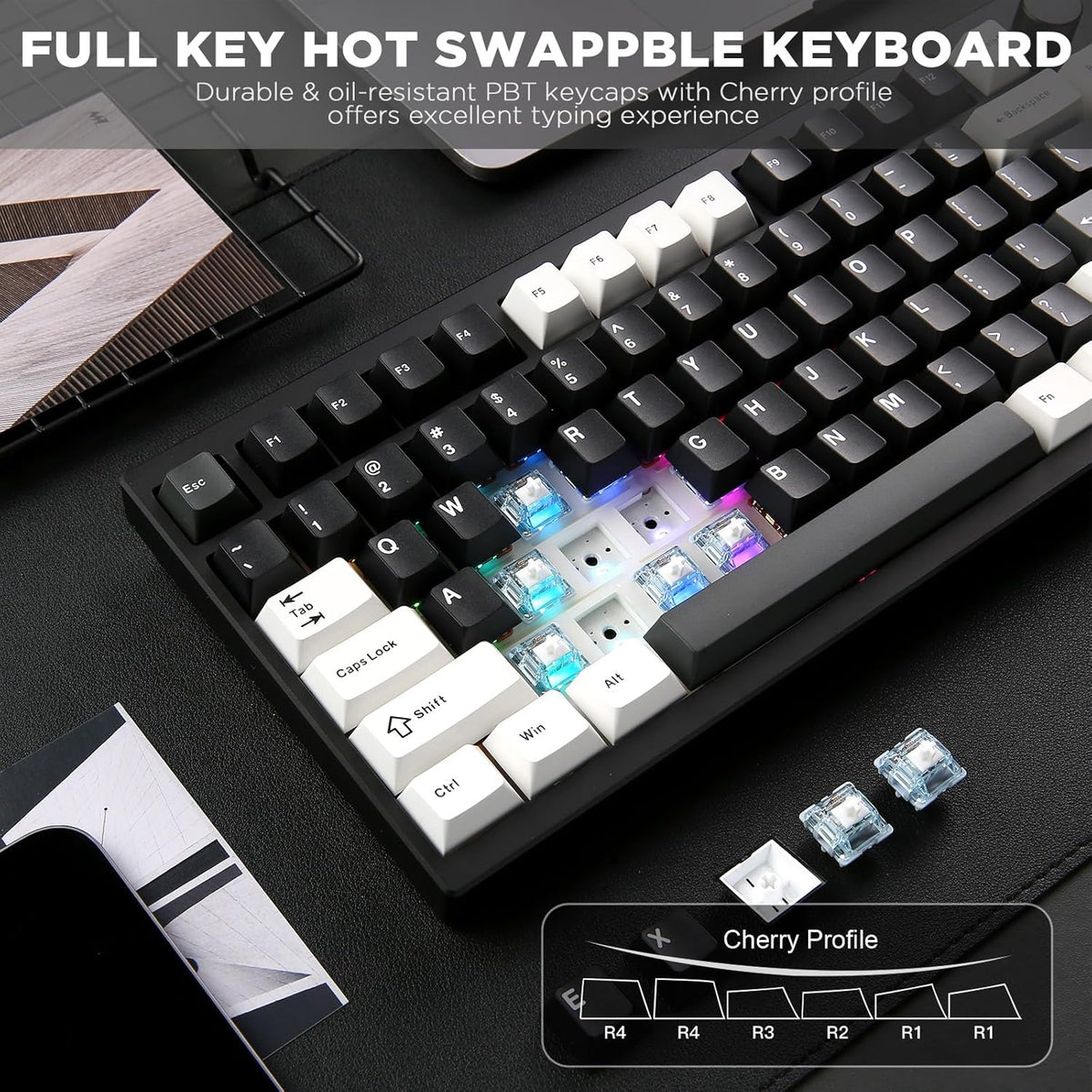 YUNZII AL80 Wireless Mechanical Keyboard,Full Aluminum CNC, Smart LCD Display,Hot Swappable Gasket Mount 75% Layout with Knob,BT/2.4G/USB-C,QMK/VIA Support for Win/Mac (Black, Gateron Zero Switch)