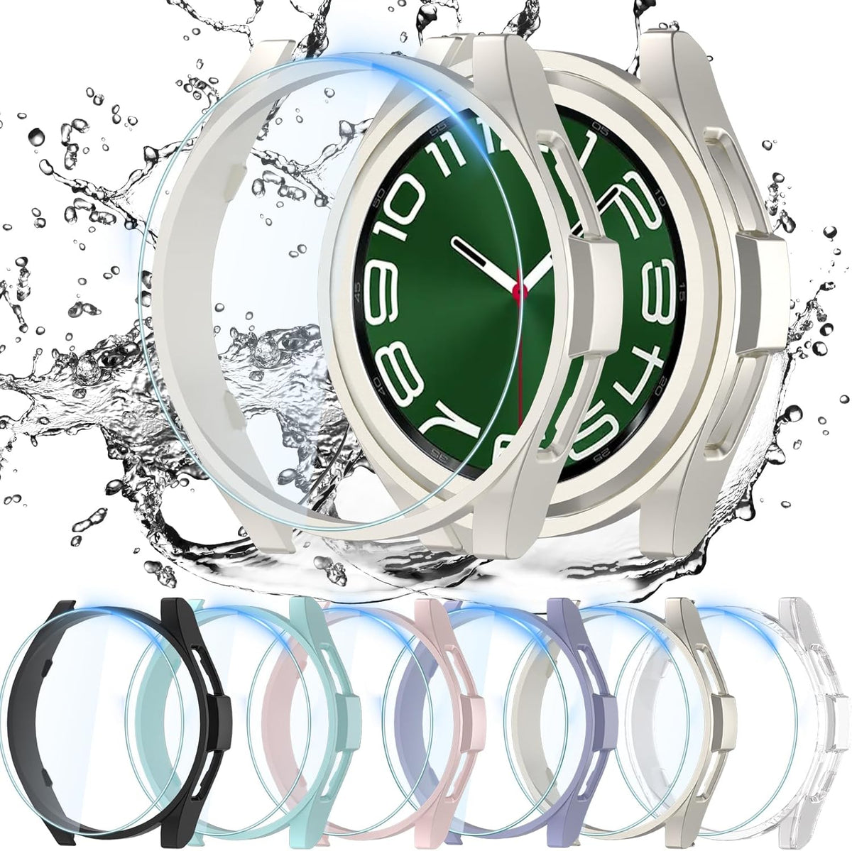 [6+6 Pack] for Samsung Galaxy Watch 6 Classic 47mm, Anti-Fog Tempered Glass and Waterproof Hard PC Bumper Cover