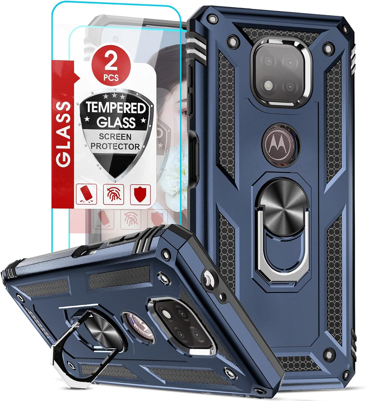 LeYi for Moto G Power 2021 Case with [2 Pack] Tempered Glass Protector, [Military-Grade] Shockproof Case with Ring
