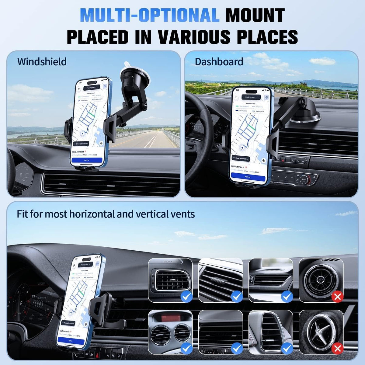 Car Mount Windshield Air Vent Compatible with Motorola Razr (2024,2023,2022,2020,2019), Phone Holder Glass Cradle Suction Swivel Dock Stand