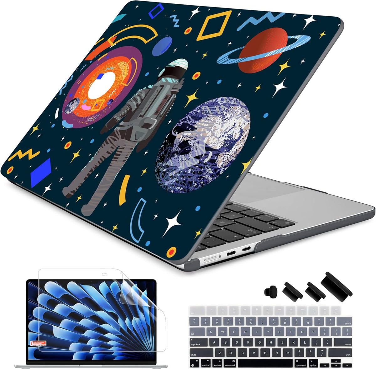 Batianda Premium Case for New MacBook Air 15 inch 2025 M4 2024 2023 with M3 M2 Chip Model A3241/A3114, Designed Protective Plastic Hardshell & Keyboard Cover & Screen Protector, Astronaut Planet