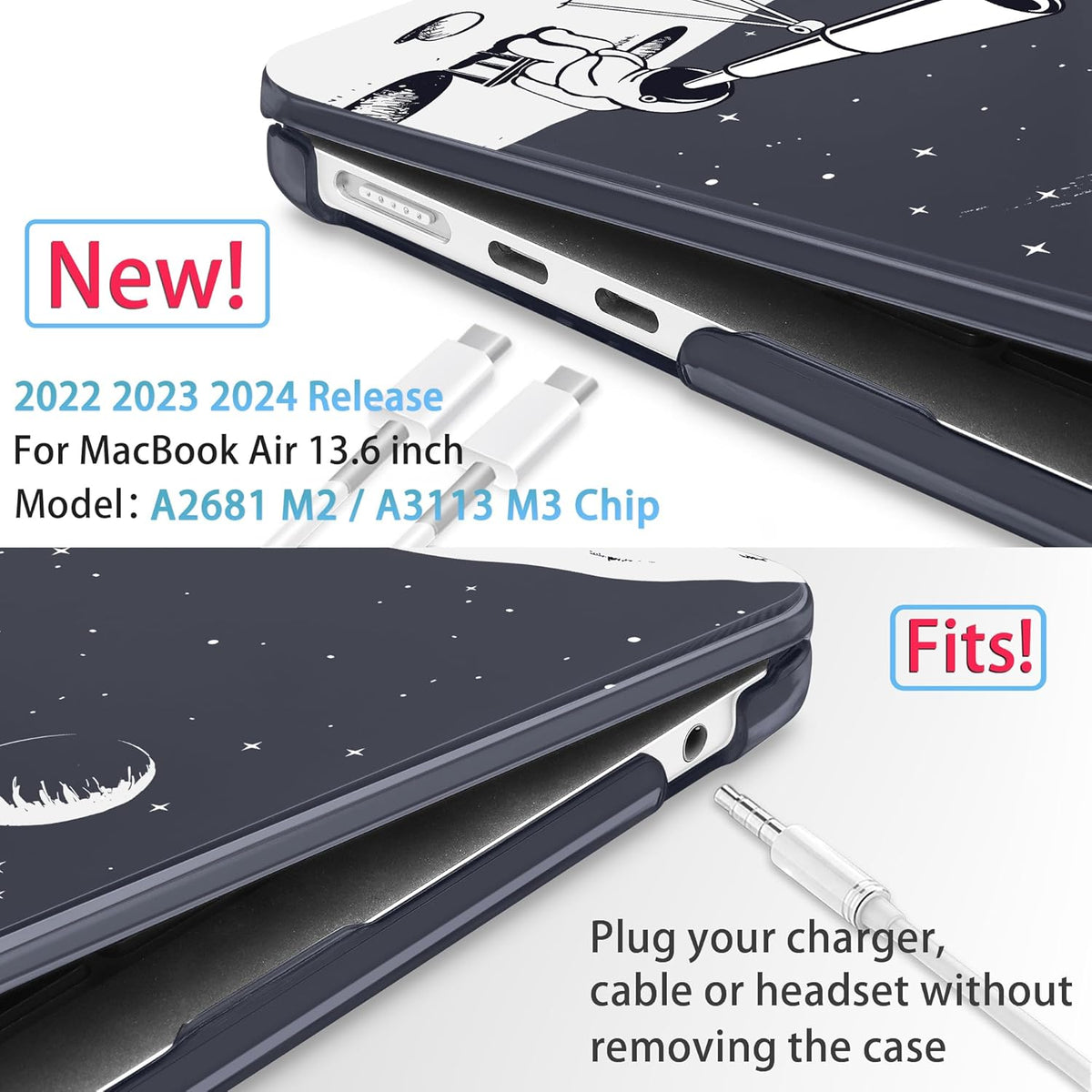 Mektron for 2025 M4 MacBook Air 13.6 Inch A3240 Case Fits 2023 A2681 M2 2024 A3113 M3 Chip with Liquid Retina Display Touch ID, Printed Plastic Hard Shell Cover for MacBook Air 13.6", Astronaut