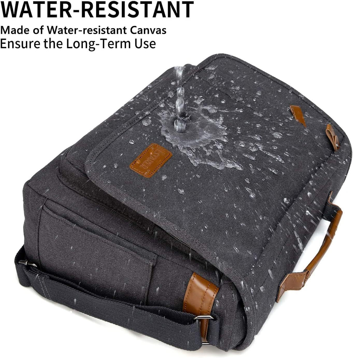 ESTARER Computer Messenger bag Water-resistant Canvas Shoulder Bag 15.6 Inch Laptop for Travel Work, Grey