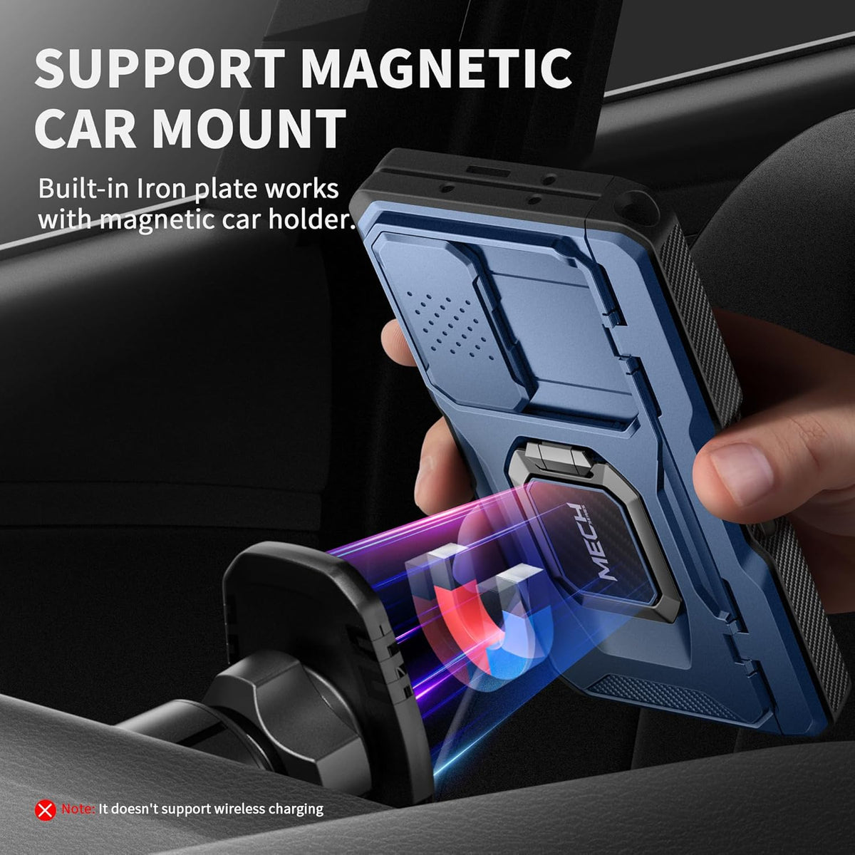 TONGATE for Z Fold 6 Case with Ring Stand, Built-in S Pen Holder & Glass Screen Protector Shockproof Rugged Z6 Phone Case with Slide Camera Cover & Belt Clip for Samsung Galaxy Z Fold 6 2024, Blue