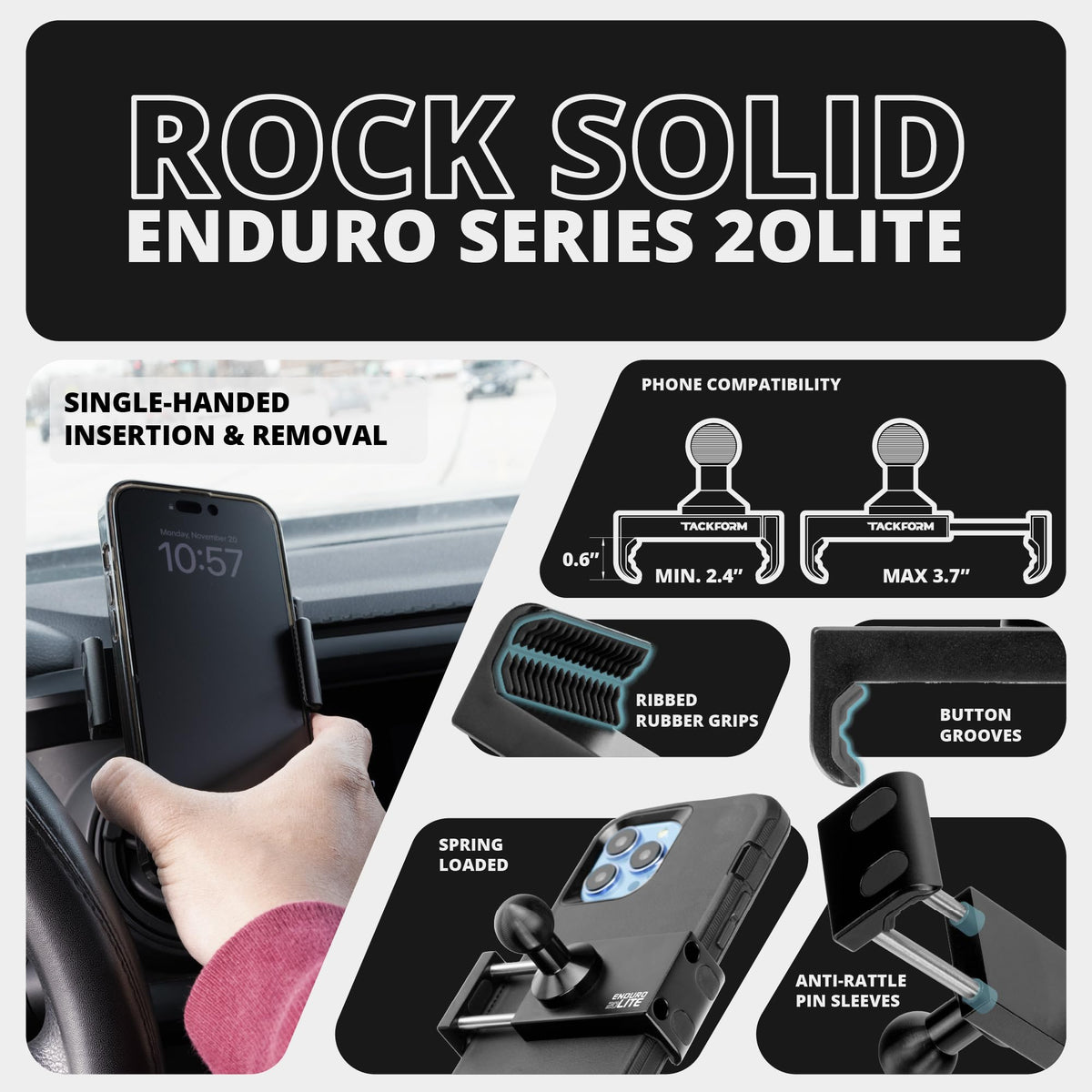 Tackform Link Vent Phone Mount Compatible with 2016-2023 Toyota Tacoma and 2014-2021 Toyota Tundra | Aluminum | Zero Slip, Anti-Scratch | Universal