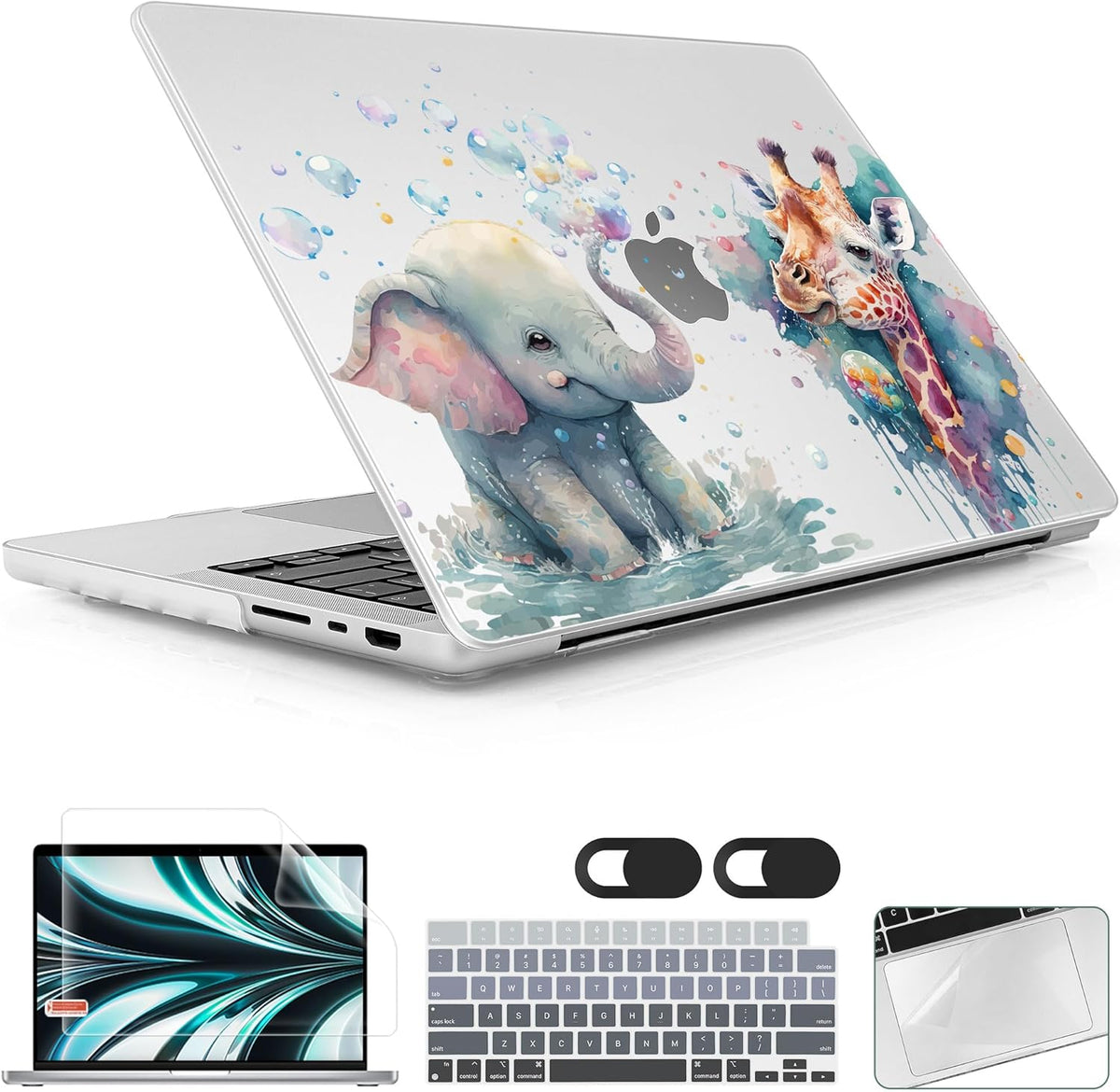 for MacBook Pro 16 inch Case 2021 2022 2023 2024 Release A3186 A3403 M4 A2991 M3 A2780 M2 A2485 M1 Pro/Max, Hard Shell Case with Screen Protector & Keyboard Cover, Elephant & Giraffe