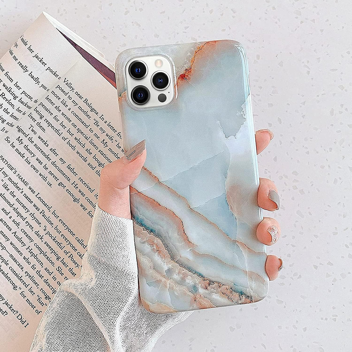 J.west Case for iPhone 13 Pro Max, Unique Grey Marble Print Pattern, Soft TPU Slim Fit Cover