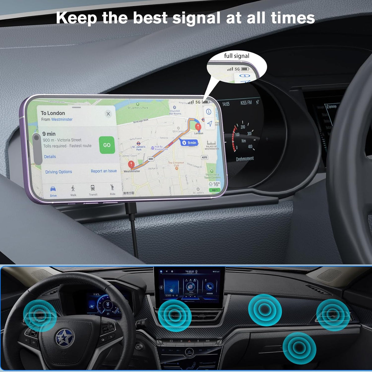 OHLPRO MagSafe Car Mount, Super Strong Magnetic Wireless Charger for iPhone 15 Pro Max, with QC 3.0 Adapter