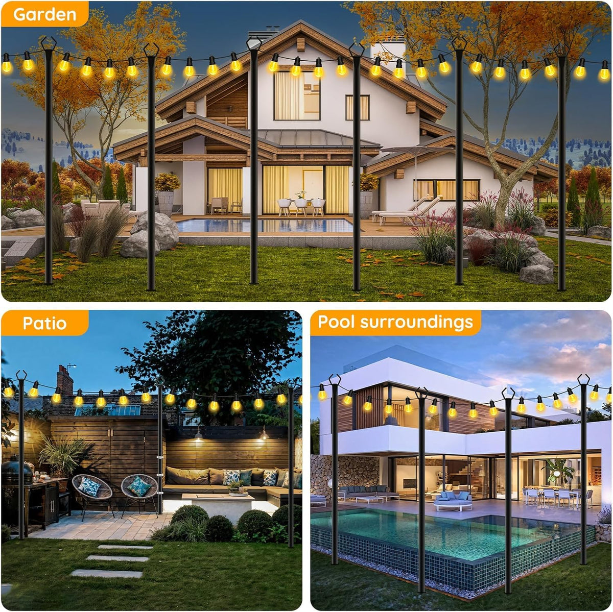 AHRLHR 6 Pack String Light Poles, Outdoor String Light Pole 10 ft Forked Metal Light Pole with Adjustable Outdoor Light Stand, Deck, Backyard, Garden