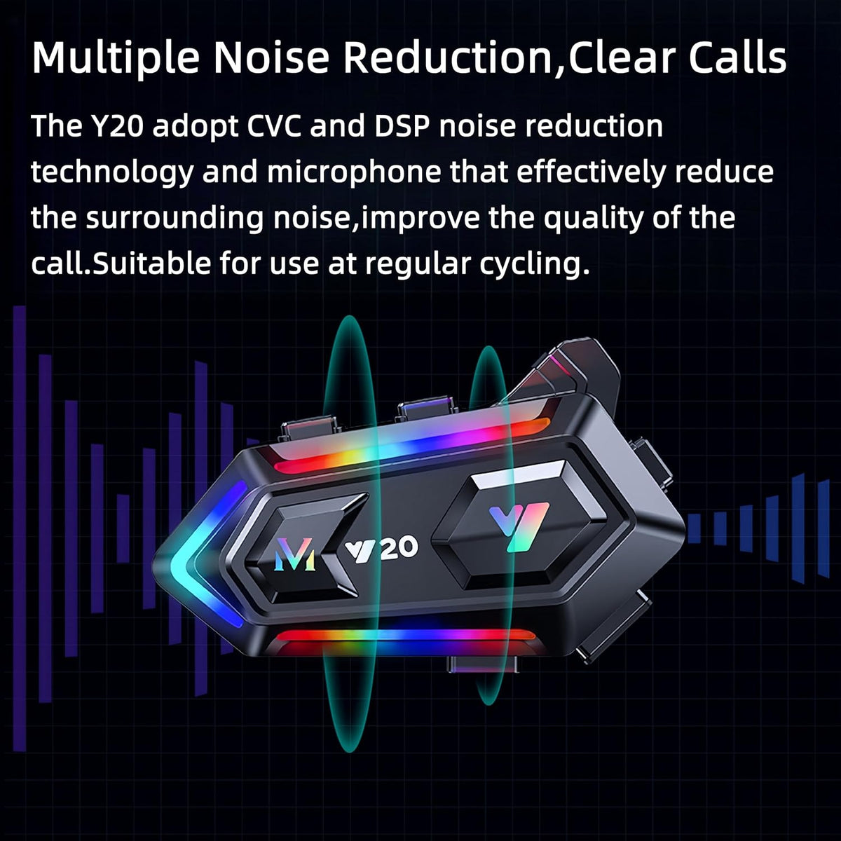 Y20 Motorcycle Helmet Bluetooth Headset, HiFi Sound, Noise Reduction, 1000mAh Battery, Waterproof, Easy Set Up