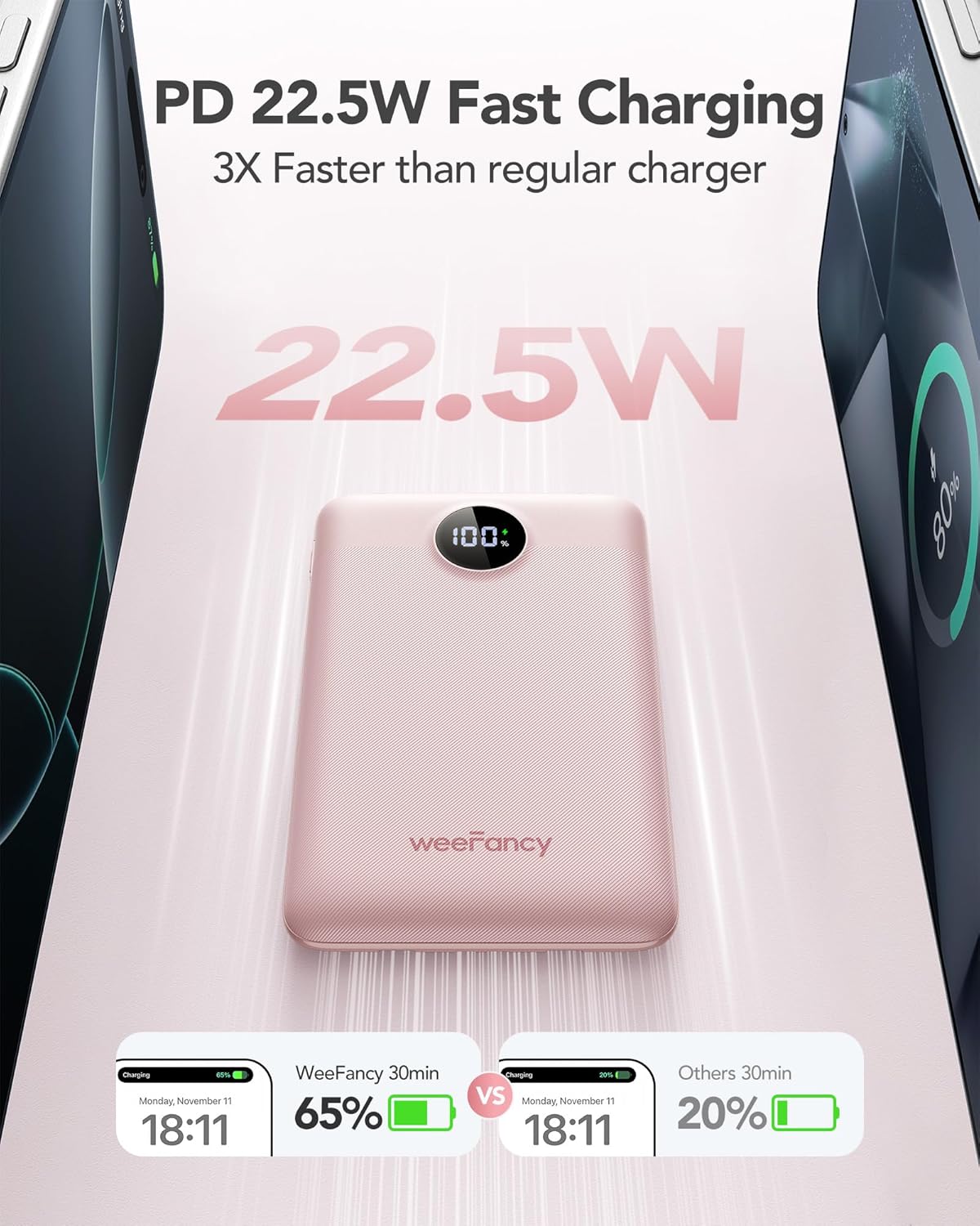 Mini Portable Charger with Built-in Cables 22.5W Fast Charging Power Bank USB-C Small Battery Pack 10000mAh Travel Essential Slim Battery for iPhone 16/15/14, Samsung 25/24, and More