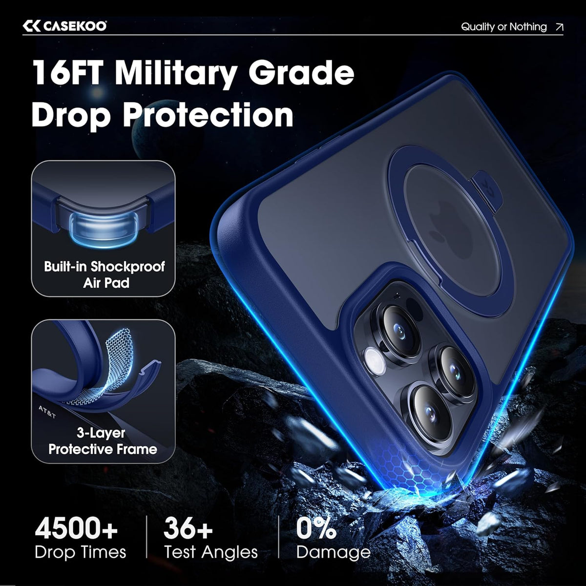 CASEKOO Designed for iPhone 13 Pro Max Case with Magnetic Invisible Stand [Military Drop Protection] [Compatible with MagSafe] Shockproof Translucent Matte Slim Promax Phone Cover 6.7", Blue