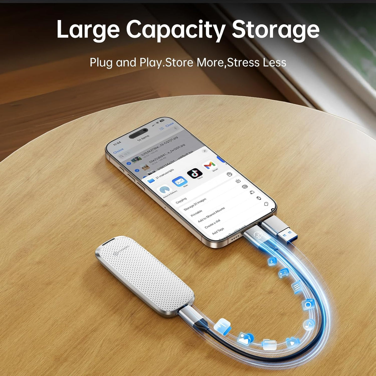 PHIXERO P10PRO External NVMe SSD 2TB, Up to 1050MB/s, USB 3.2 Gen2, Includes 2-in-1 USB C Cable, Portable Hard Drive for iPhone 15+/Android/Windows/Mac, White