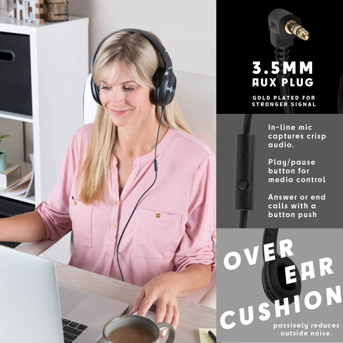 Sonitum Bulk Kids Headphones for School with Microphones - 5-Pack On-Ear 3.5mm Wired Headphones for Schools -Comfy Wired Kids Headphones with in-Line