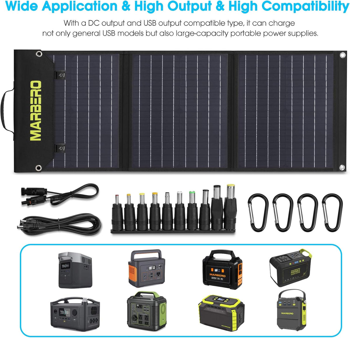 MARBERO 60W Portable Solar Panel 60 Watt Foldable Solar Panel for Solar Generators IP65 Waterproof 23% High Efficiency USB Port & DC Output(10 Changeable Adapters) for Outdoor Camping Travel Cloudy