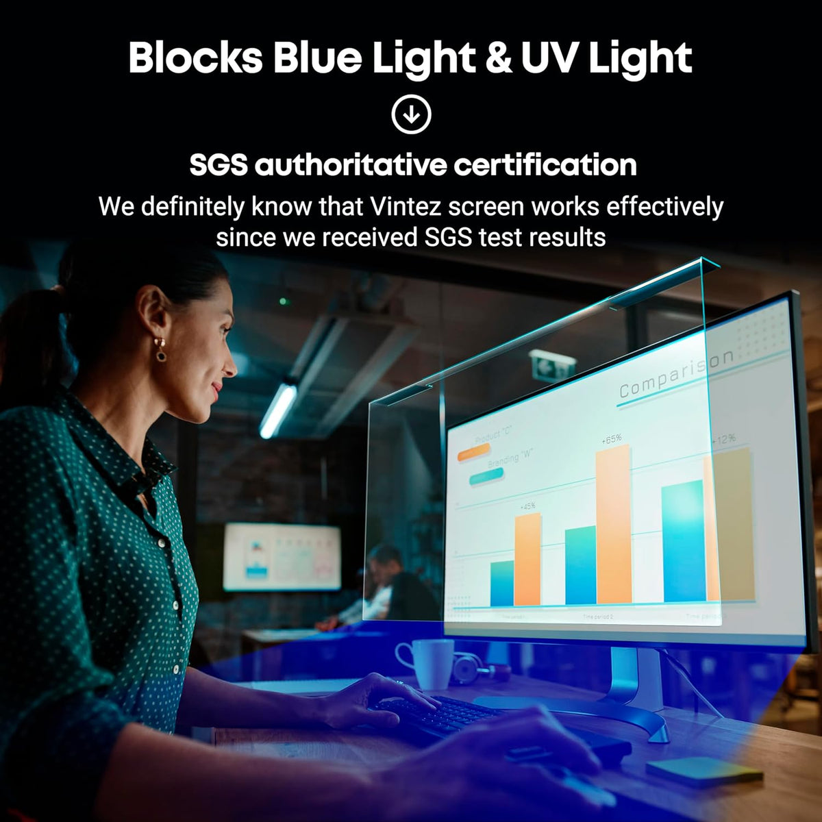 VINTEZ Blue Light Screen Protector for 19, 19.5 Inch Computer Monitor and Laptop – Anti-UV Blue Light Blocking Film for Desktop PC, Eye Protection Filter, 17.3" x 11.4", 1 Pack