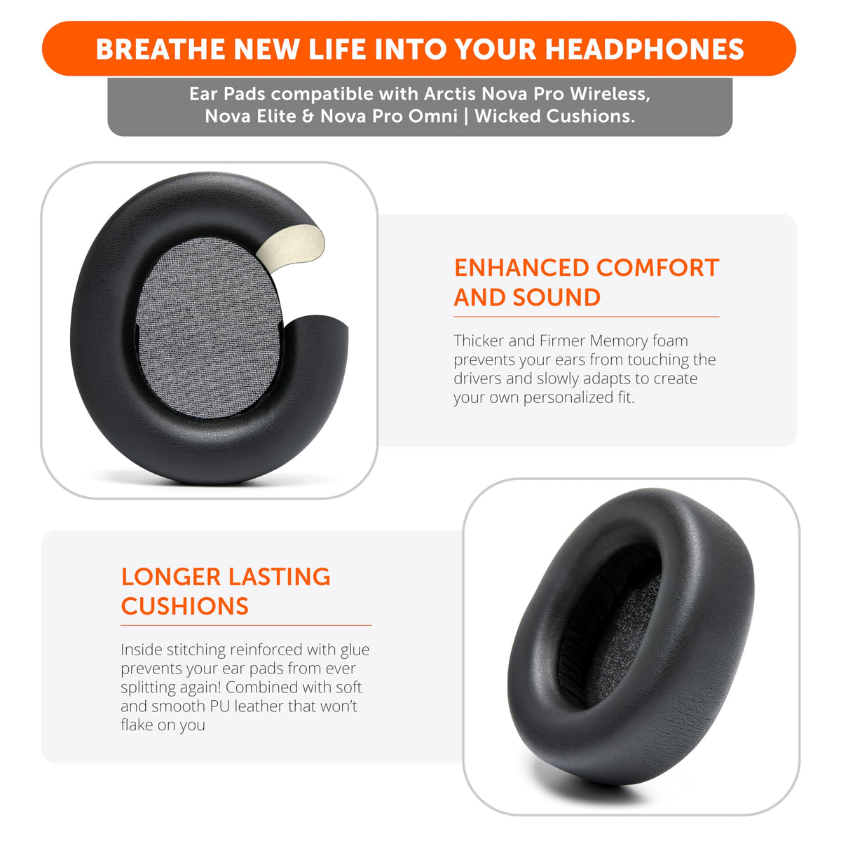 WC PadZ Nova Pro Wireless - Replacement Earpads for Arctis Nova Pro Wireless, Nova Elite & Nova Pro Omni, by Wicked Cushions, Extra Thick