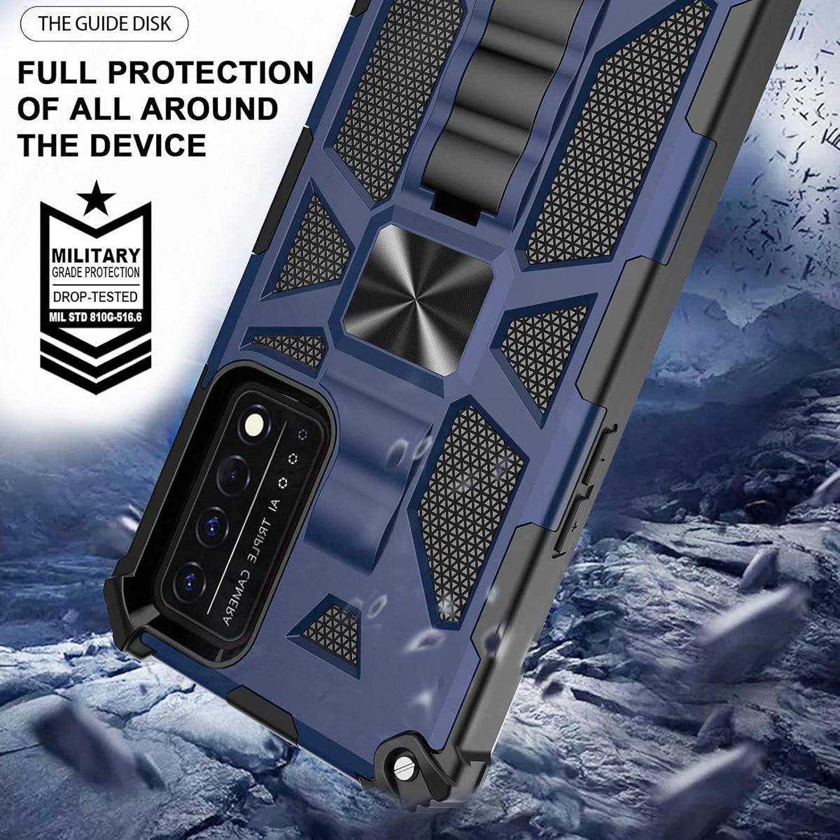 Ailiber Blue Case for T-Mobile REVVL V Plus 5G with Screen Protector, Magnetic Car Mount, Kickstand, Rugged Shockproof