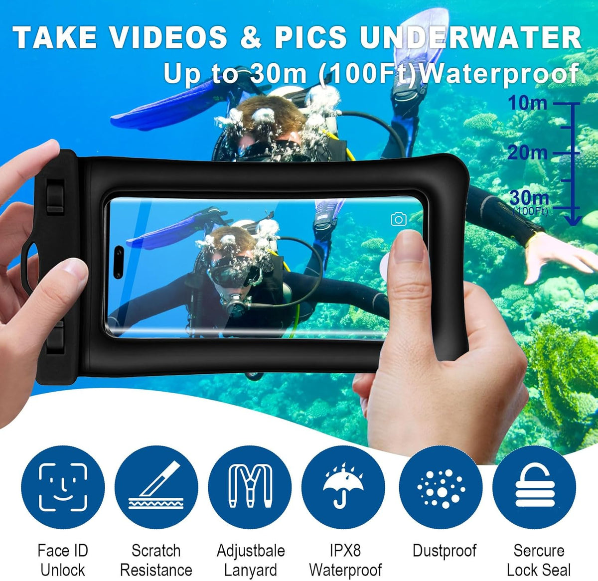 2 Pack IPX8 Waterproof Phone Pouch with Lanyard, Floatable Case for iPhone 15 14 13 12 Pro/Pro Max, Galaxy S24/S23
