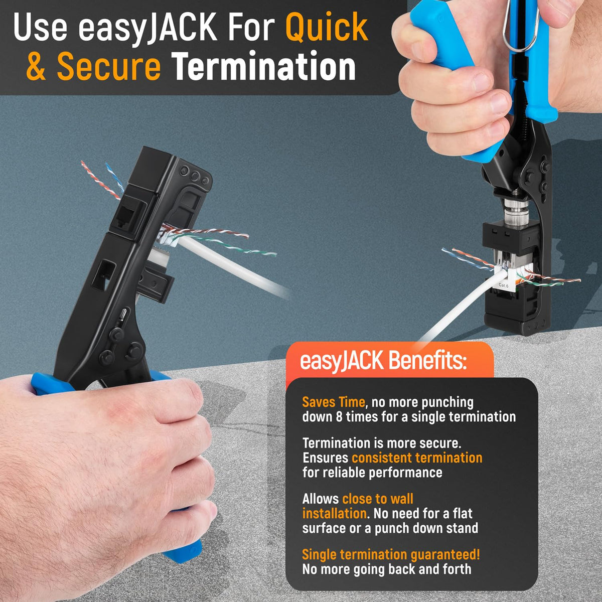 Everest 90° Angled RJ45 Cat6 Keystone Jacks 100-Pack in Black - Slim Profile Female RJ45 Connectors - Cat 6 Keystone Jack - Compatible with 90° Angled Speed Termination Tool - easyJACK (B094WB91H3)