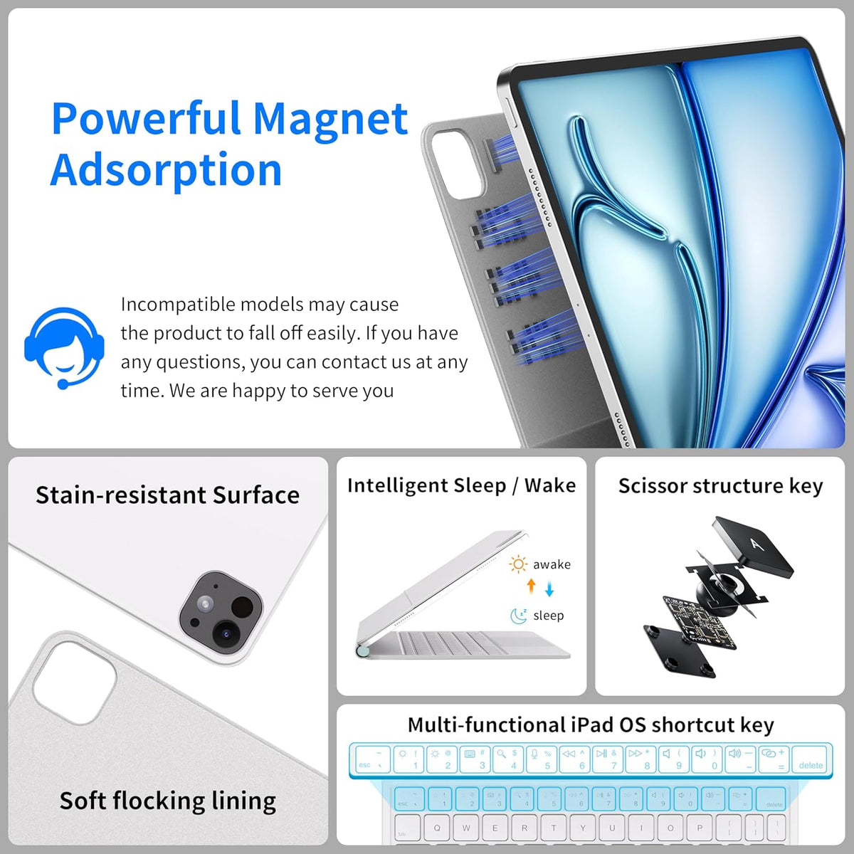 iPad Air 11 inch Case with Keyboard (M3 2025 / M2 2024) & iPad Pro 11 inch (4th/3rd/2nd/1st Gen), Magic Keyboard for 10.9" iPad Air (5th/4th Gen) with 7 Colors Backlight, Multi-Touch Trackpad
