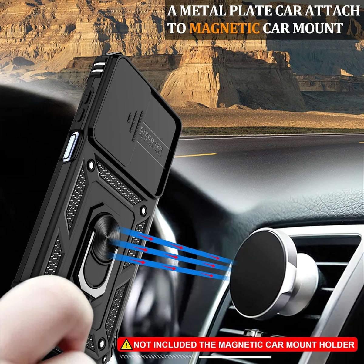 Samsung Galaxy A25 5G Case with Slide Camera Cover & Screen Protector*2, 360° Rotating Ring Kickstand, Military Grade