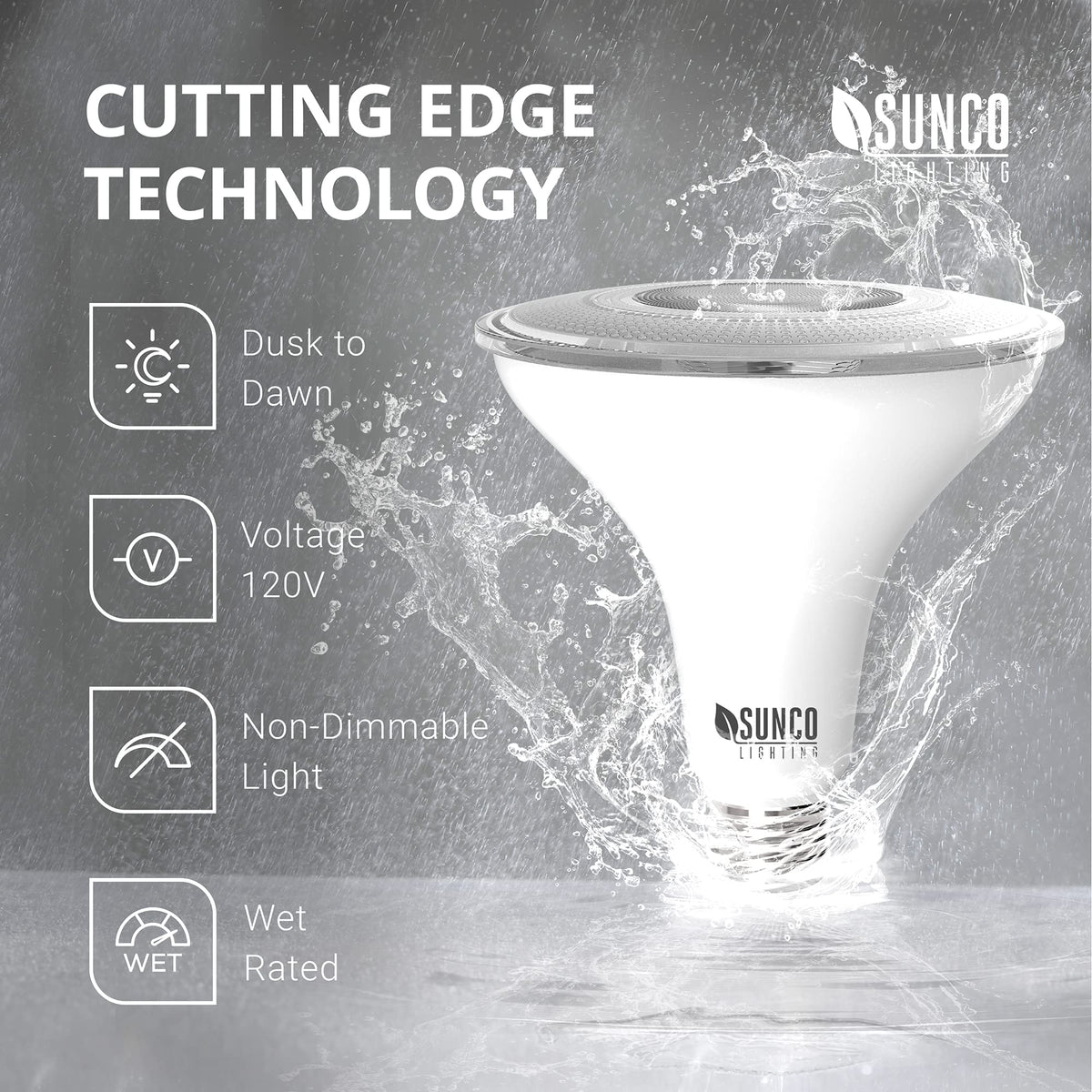 Sunco Dusk to Dawn Outdoor Flood Light Bulb, Waterproof PAR38, 120W Equivalent 15W, Exterior, Wet-Rated, 5000K Daylight 1250 LM, E26 Base, for Porch