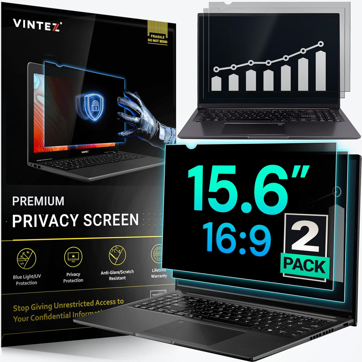 VINTEZ [2 Pack] 15.6 Inch 16:9 Privacy Screen for Computer Monitor and Laptop - Anti Glare Protector Film Blue Light Filter Eye Protection - Computer Screen Privacy Shield