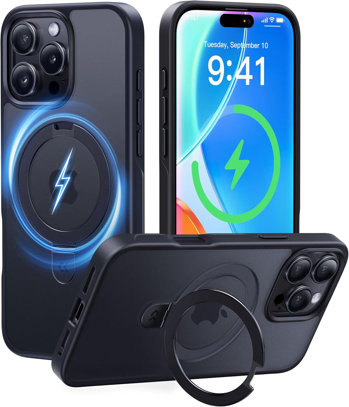 CASEKOO Designed for iPhone 16 Pro Max Case with Magnetic Invisible Stand [Military Drop Protection] [Compatible with MagSafe] Shockproof Slim Translucent Matte Promax Case 6.9 Inch, Black